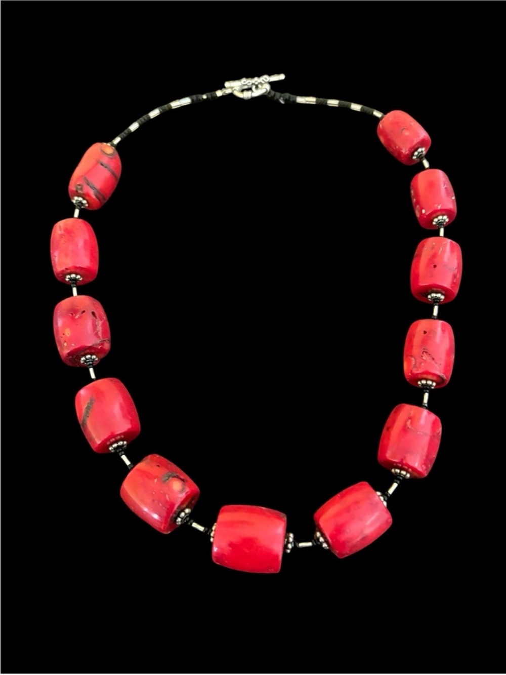 OOAK Artisan Handmade Red Coral & Sterling Silver Statement Layering Necklace